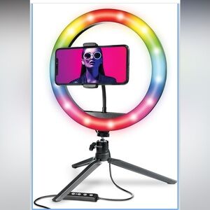 Multicolor LED Ring Light with Tripod Studio Kit - 9 Colors - Phone Clip Holder